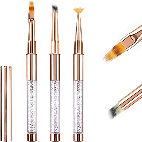 Kal-Pinceau Ombre Nail Art Ongles Gel Professionnel Avec Capuchon Bouchon -3 Pièces Pinceaux Ombre/Dégradé/Éventail French Pour Peinture Vernis Ongle Degrader Acrylique Uv Construction Set 
