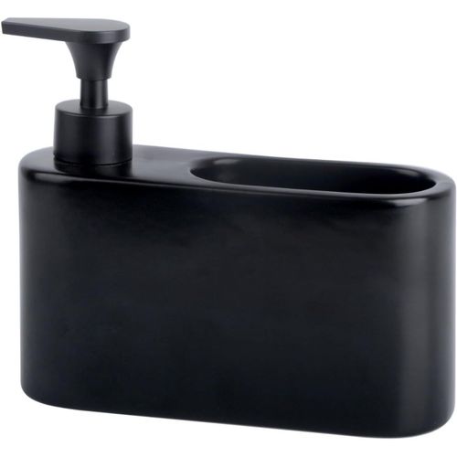 CHAAS-Distributeur Liquide Vaisselle Porte Eponge pour Cuisine | Distributeur Savon Liquide pour Les Mains avec Espace | Matériel: céramique | Couleur: Noir