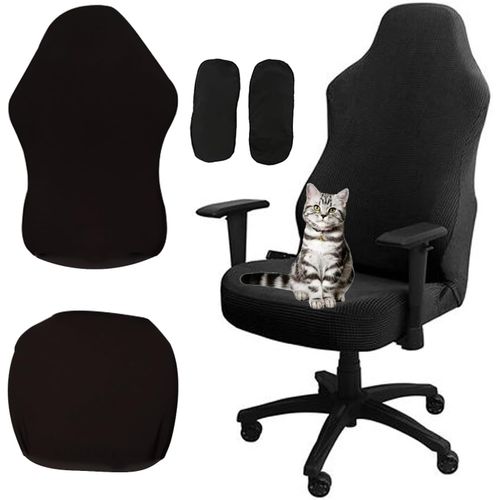 Housse Chaise Gaming, 4 Pcs Housse Fauteuil Bureau, Housse Fauteuil Gaming Housse Fauteuil De Bureau Housse De Chaise De Jeu Rétractable, Amovible, Lavable Et Antidérapante (Noir)