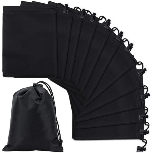 SJZG-12 Pcs Polyester Cordon Sacs, 20X16Cm Sacs En Nylon Noir Sacs De Rangement À Cordon Avec Bascule Sacs-Cadeaux Pochettes À Bijoux Pour Le Sport Maison Voyage Bijoux Stockage De Bonbons