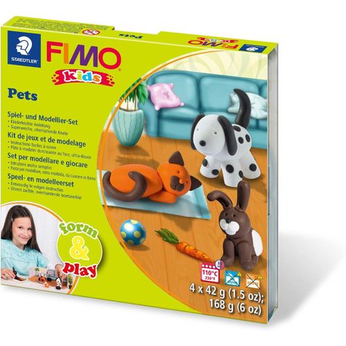 SJZG-- Fimo Kids Form&Play - Set "Les Animaux Domestiques" - 4 Pains Pâte À Modeler 42 G Assortis + 1 Outil De Modelage + 1 Décor + Notice D'Utilisation Détaillée - 8034 02 Ly