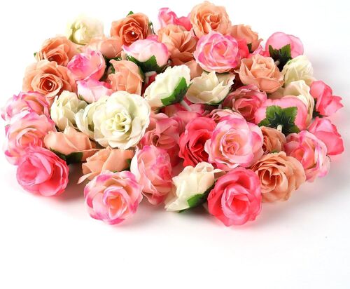 80 PCS Têtes de Roses Fausses Fleurs Rose Rose Artificielle Capitules Tete Fleur Faux Plante Artificielle Decoration,pour DIY Guirlande de Mariage Bouquet fête décor de la Maison(4 Couleurs)