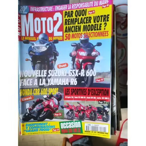 Moto 2 129 De 2000 Honda Vtr1000 Sp1,Aprilia Rsv1000r,Ducati 996 Sps,Mv Agusta 750 F4s,Yamaha Xjr1200,Bmw R850rt,Honda Xlv1000 Varadero,Cbr1100xx,Cbr600fs,Cbr600f,Tr Iumph 800 Bonneville,Suzuki Gsxr60