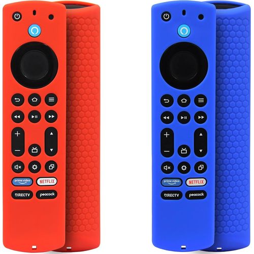 KALANKA-Lot de 2 coques en silicone pour télécommande Fire TV Stick 4K Max (2e)/Insignia/Pioneer/Omni (QLED) Series Fire TV Alexa avec cordon (rouge, bleu)