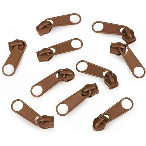 10x Curseur N°5 Non Verrouillable Pour Fermeture Éclair À Glissière Spirale Zipper Tirette Métal Idéal Jupe Vêtement, Brun Moyen