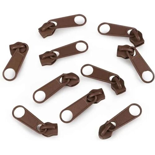 10x Curseur N°5 Non Verrouillable Pour Fermeture Éclair À Glissière Spirale Zipper Tirette Métal Idéal Jupe Vêtement, Marron