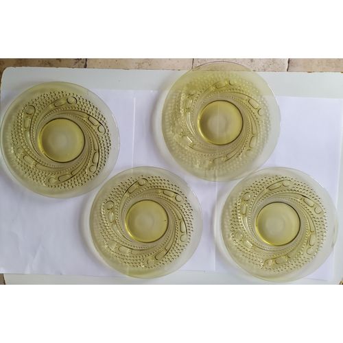 Lot De 4 Assiettes Vintage À Dessert Jaune Transparente Avec Dessins En Relief