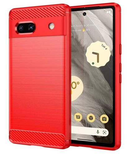Coque pour Google Pixel 7a 5G - housse etui silicone gel carbone + verre trempe - ROUGE
