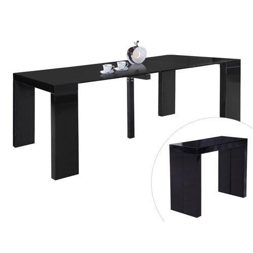 Table repas extensible "Dina" - 200/40 x 94 x 75 cm - Noir laqué