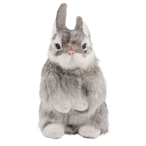 Lapin en peluche réaliste, Animal réaliste, ornement de maison de pâques, jouet de Simulation, modèle cadeau (gris)