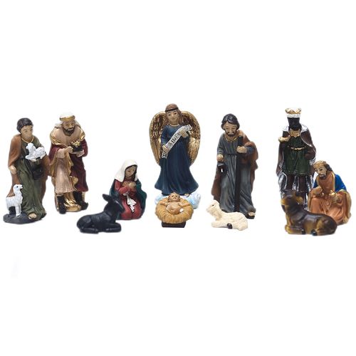 Ensemble de figurines de scène de la Nativité peintes à la main, mouton mignon, âne, vache, résine décorative, scène de la nativité de noël, pour la maison et le bureau