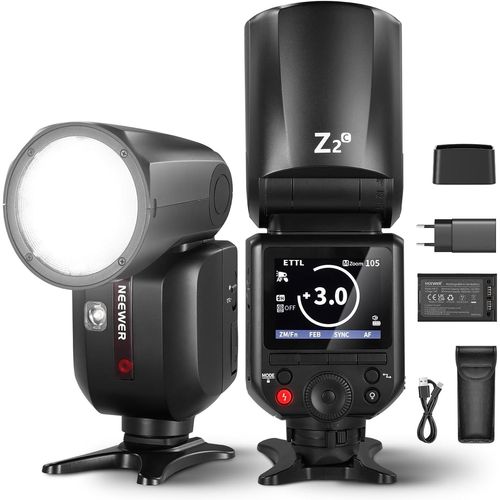 NEEWER Z2-C 2.4G Flash Speedlite TTL à Tête Ronde pour Canon, Speedlight 76Ws, UI améliorée, TTL/M TCM Clé à Bascule, 2 Lampes Pilotes 480 Flash Pleine Puissance