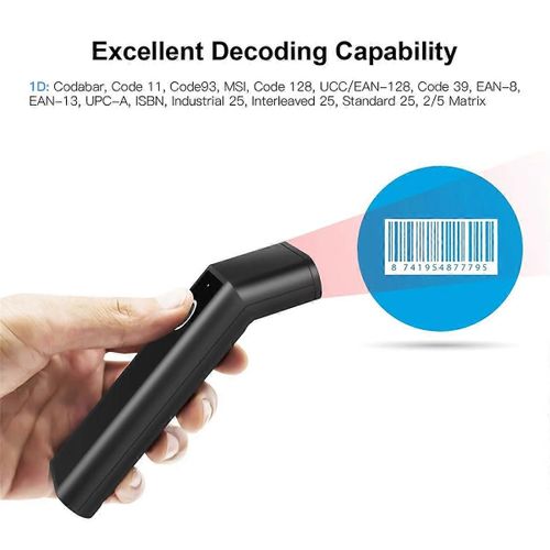 Scanner de codes-barres 3 en 1 Lecteur de codes-barres 1D portable BT et 2,4 G Connexion filaire USB sans fil avec C