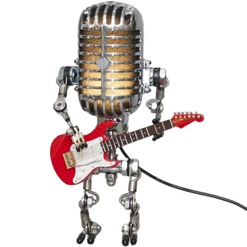 Lampe De Bureau Robot Microphone Vintage De Style Rétro, Lampe De Table À Variateur Tactile Robot Microphone Vintage