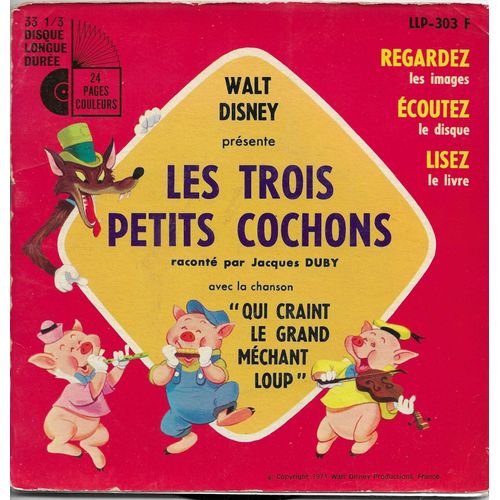 Jack Duby : Walt Disney Présente Les Trois Petits Cochons Avec La Chanson "Qui Craint Le Grand Méchant Loup" - Who'S Afraid Of The Big Bad Wolf (Livre Disque) (17 Cm)