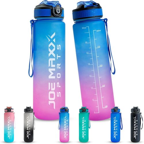 Sports Athletica Gourde De Sport, 1000 Ml, Sans Bpa, Anti-Fuite, Avec Graduation Et Marqueur De Temps, Avec Bouchon À Une Main, Idéale Pour Le Fitness, L'extérieur, Le Bureau, Bleu-Rose