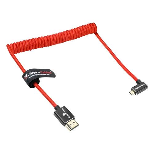 TIANYI-Câble micro HDMI vers HDMI à angle droit 8K @ 60 Hz 4K @ 120 Hz, tressé spiralé HDMI 2.1 pour Sony A7RIII/A7II/A7M3, Canon R5/M6, Fujifilm X-T4/X-T3, GoPro, Nikon \u2013 Rouge ultra durable