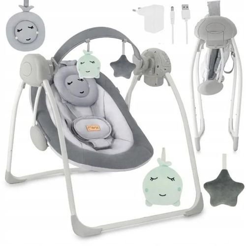 Momi Liss - Balancelle Bébé Électrique - 5 Vitesses De Balancement - 6 Mélodies - Arche À Jouets - Gris