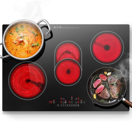 Plaque Vitrocéramique,5 feux, Plaque de cuisson Encastrable 77cm, 8500W, 9 Niveaux, Commande Tactile, Pour Toutes Les Casseroles