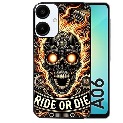 Coque Noire Pour Galaxy A06 4g Motif Tete De Mort Flamme