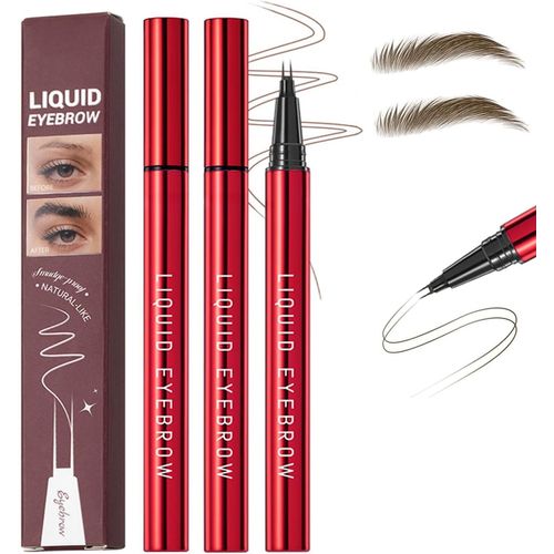 Kalanka-2pcs Microblading Crayon Sourcil Imperméable,Liquide Longue Tenue Feutre Sourcils,2 Fork Tip Résistant Aux Fini Naturel Looking Hair Like Clear Brows Makeup (Marron Foncé, 1pack(2pcs)) 