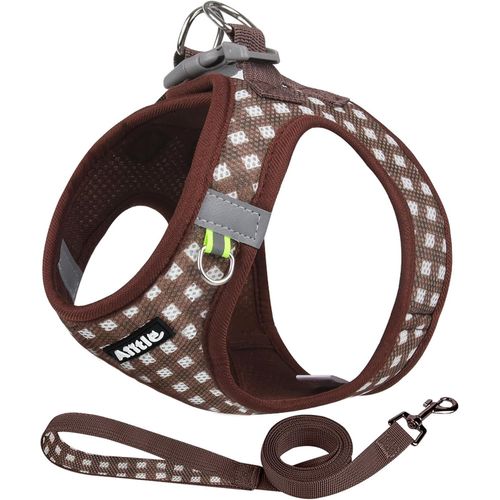 Jgd-Aiitle Harnais Anti-Traction Pour Animaux De Compagnie Avec Laisse, Gilet Rembourré Confortable À Carreaux, Pour Chiens Et Chats De Petite Et Moyenne Taille, Chocolat S