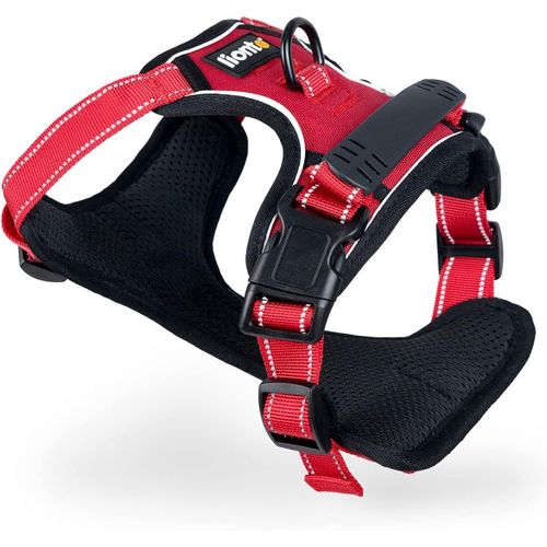 Jgd-Harnais Rembourré Pour Chien En Nylon Doux, Taille Xl, Harnais Anti-Traction Réfléchissant Avec 2 Anneaux, 4 Sangles Réglables, 2 Fermetures Clips Et Poignée Dorsale En Caoutchouc, Rouge