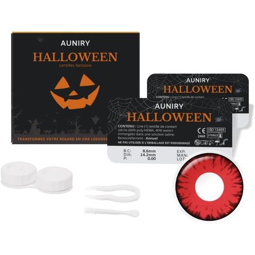 Kalanka-Auniry Lentilles Halloween Rouge : 1 Paire (2 Pcs) Annuelle & Sans Correction - Pince, Ventouse Et Étui Inclus - L'accessoire Indispensable Pour Votre Déguisement Vampire, Démon, Sorcière | A