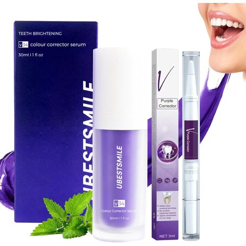Kalanka-1 Pcs Dentifrice Blanchissant Violet Dentifrice Violet Blanchissant Pure Smile Mallow Le Whiter Color Corrector Serum Dentifrice Blancheur Pour Le Blanchiment Des Dents Blanc
