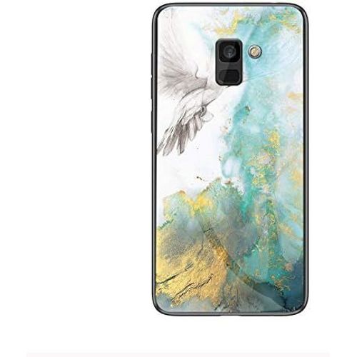 SJZG-Coque Pour Samsung Galaxy A8 Plus 2018/A5 Plus 2018 [Avec Film De Protection Écran],Coque Avec Revêtement Arrière En Verre Trempé Avec Motif Marbre + Tpu Silicone Souple Case Cover (Marbre#2)