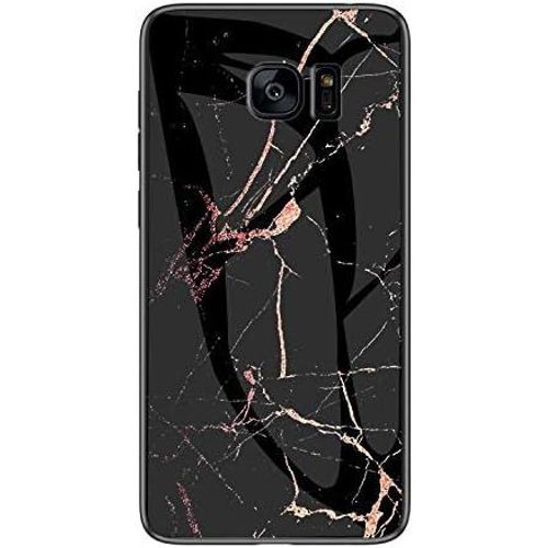 SJZG-Coque Pour Samsung Galaxy S7 Edge [Avec Film De Protection Écran],Coque Avec Revêtement Arrière En Verre Trempé Avec Motif Marbre + Tpu Silicone Souple Anti Choc Case Cover (Marbre#5)