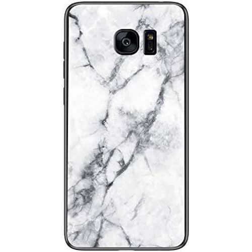 SJZG-Coque Pour Samsung Galaxy S7 Edge [Avec Film De Protection Écran],Coque Avec Revêtement Arrière En Verre Trempé Avec Motif Marbre + Tpu Silicone Souple Anti Choc Case Cover (Marbre#1)