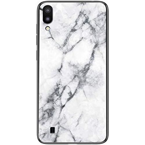SJZG-Coque Pour Samsung Galaxy M10 [Avec Film De Protection Écran],Coque Avec Revêtement Arrière En Verre Trempé Avec Motif Marbre + Tpu Silicone Souple Anti Choc Case Cover (Marbre#1)
