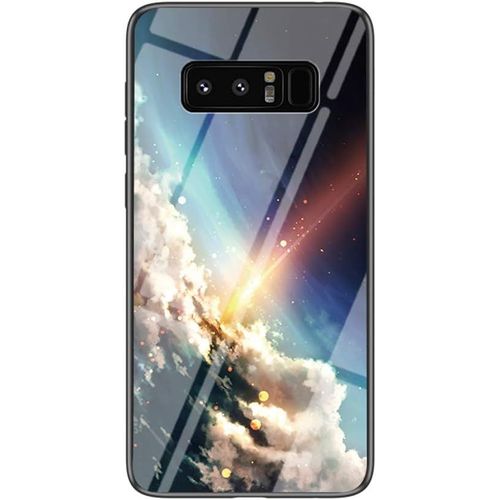 SJZG-Coque Pour Samsung Galaxy Note 8 [Avec Film De Protection Écran],Coque Avec Revêtement Arrière En Verre Trempé Avec Motif Ciel Étoilé+ Tpu Silicone Souple Case Cover (Ciel Étoilé Lumineux)