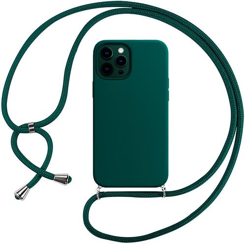 Coque Tour De Cou Pour Iphone 12 Pro Max (6.7'') Vert Nuit Silicone Souple Anti-Choc Couleur Unie