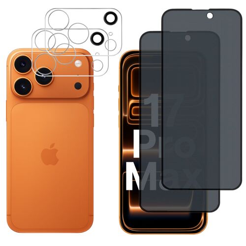Verre Trempé Anti Espion pour iPhone 17 PRO MAX et Protection Caméra [Pack 2] Film Vitre Protection Phonillico©