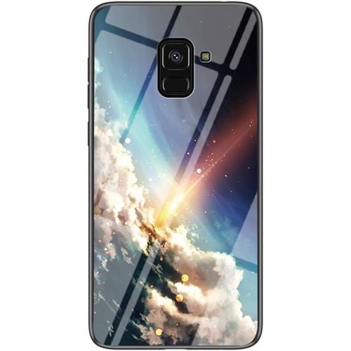 SJZG-Coque Pour Samsung Galaxy A8 Plus 2018/A5 Plus 2018 [Avec Film De Protection Écran],Coque Avec Revêtement Arrière En Verre Trempé Avec Ciel Étoilé+Tpu Silicone Case Cover (Ciel Étoilé Lumineux)