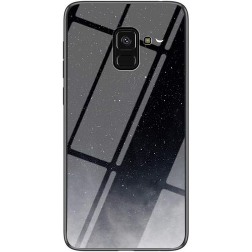 SJZG-Coque Pour Samsung Galaxy A8 Plus 2018/A5 Plus 2018 [Avec Film De Protection Écran],Coque Avec Revêtement Arrière En Verre Trempé Avec Ciel Étoilé+Tpu Silicone Case Cover (Ciel Étoilé Noir)