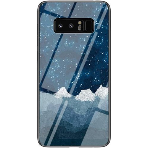 SJZG-Coque Pour Samsung Galaxy Note 8 [Avec Film De Protection Écran],Coque Avec Revêtement Arrière En Verre Trempé Avec Motif Ciel Étoilé+ Tpu Silicone Souple Case Cover (Ciel Étoilé Bleu)