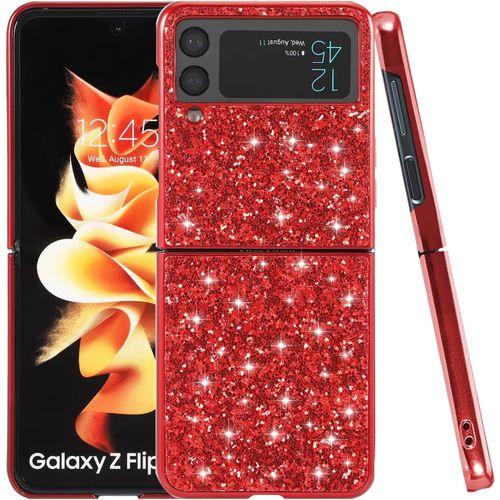 SJZG-Compatible Avec Coque Samsung Z Flip 4 Glitter Silicone Antichoc, Coque Samsung Galaxy Z Flip 4 Tpu Mince Brillant Protection Case (Rouge)