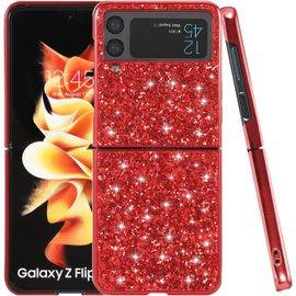 SJZG-Compatible Avec Coque Samsung Z Flip 4 Glitter Silicone Antichoc, Coque Samsung Galaxy Z Flip 4 Tpu Mince Brillant Protection Case (Rouge)