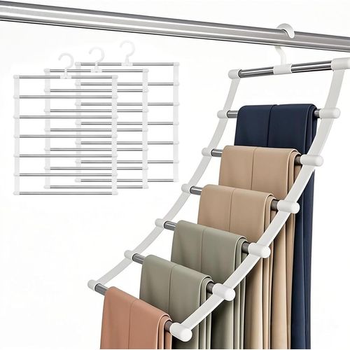 Maas-Cintre À Pantalons 3 Pièces, Cintre Pliable À Six Couches Peu Encombrant, Adapté Pour Ranger Pantalons, Écharpes, Cravates, Etc., Aidant À Économiser De L'espace Dans La Garde-Robe
