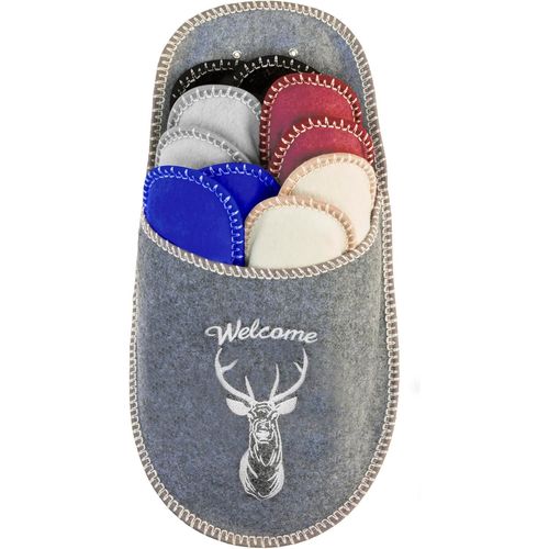 Maas-Lot De 5 Paires De Pantoufles En Feutre Unisexe ¿ Tailles 35/38, 38/40, 41/43, 44/45 ¿ Couleurs : Violet, Bleu Clair, Crème, Camel Et Pantoufles Grises.