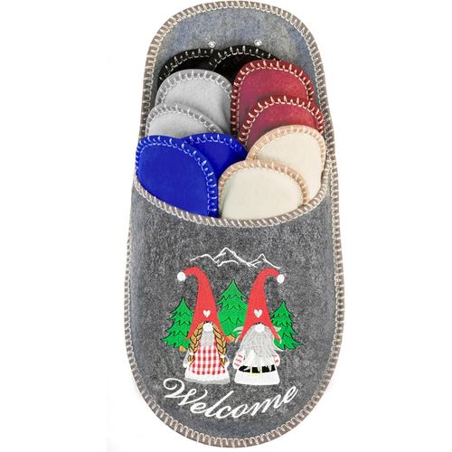 Maas-Lot De 5 Paires De Pantoufles En Feutre Unisexe ¿ Tailles 35/38, 38/40, 41/43, 44/45 ¿ Couleurs : Violet, Bleu Clair, Crème, Camel Et Pantoufles Grises.