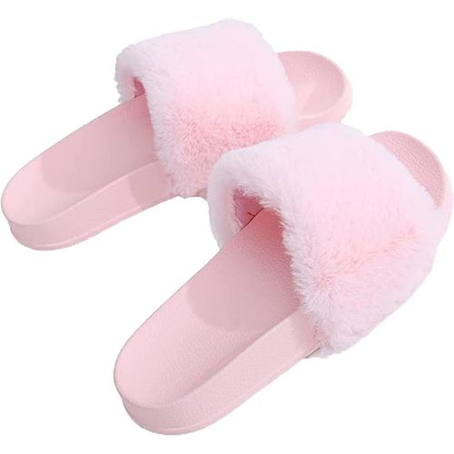 Chaussures Maassapika Flip Flop Faux Fourrure Slipper Fuzzy Fluffy Comfy Sliders Open Toe Slip Sur