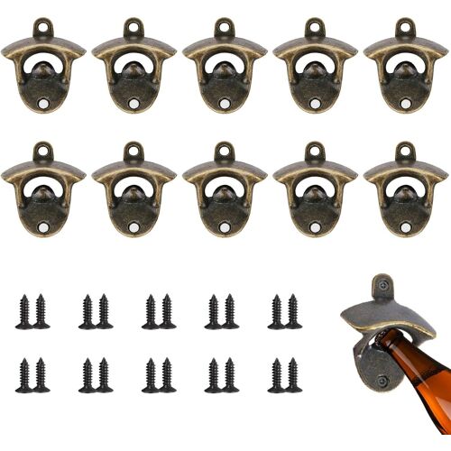 10 Pièces Décapsuleur Mural, Multifonction Decapsuleur Mural Biere, Decapsuleur Mural Avec Vis, Ouvre Bouteille Mural Convient Aux Bars Restaurants Cuisines Clubs Garage (Bronze)Cable Usb C Charge Ra