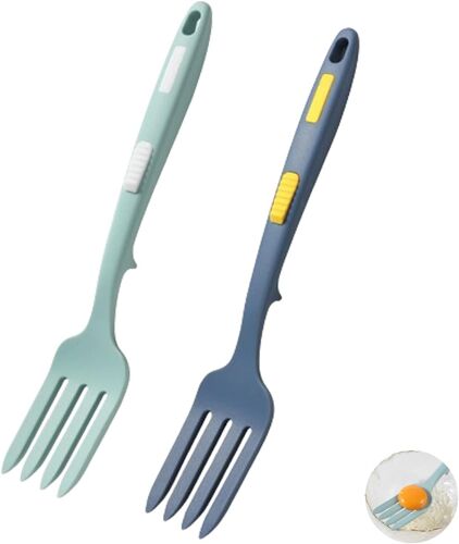 Kalanka-2 Pièces Fourchettes De Cuisine Flexible En Silicone, Ustensiles De Cuisine Fourchette, Antiadhésive, Résistant À La Chaleur, Fourchette De Service Grande, Pour Mélanger (Bleu Foncé, Bleu Lac