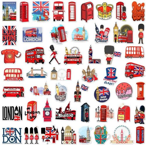 KALANKA-50 Pièces Ensemble de Stickers Autobus de Londres Mignon Déco pour Auto Ordinateur Portable Skateboard Vélo Moped Moto Vélo Informatique Adapté pour Adultes Enfants