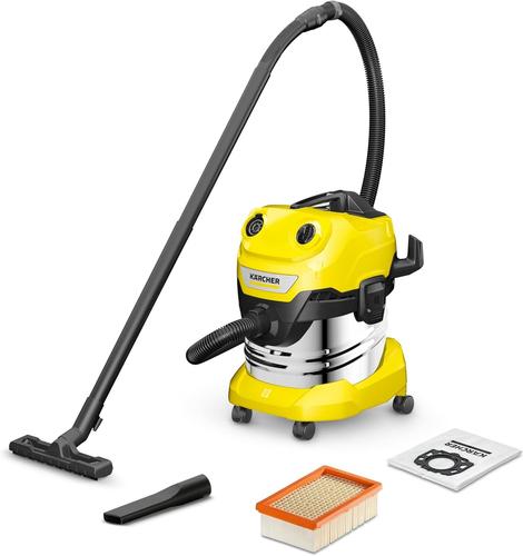 Aspirateur Eau et Poussières WD 4 S V-20/5/22, Puissance : 1000W, Cuve en Inox : 20L, Flexible d'Aspiration : 2,2m, Soufflerie, Filtre Plissé Plat, Suceurs Sol & Fentes, Sachet Filtre Ouate