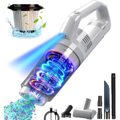 Aspirateur À Main 16 000 Pa Sans Sac - Aspirateur À Main Sans Sac - Aspirateur De Voiture Avec Éclairage Led - Mini Aspirateur À Main Pour Voiture,Maison,Poils D'Animaux,Filtre Lavable,Blanc